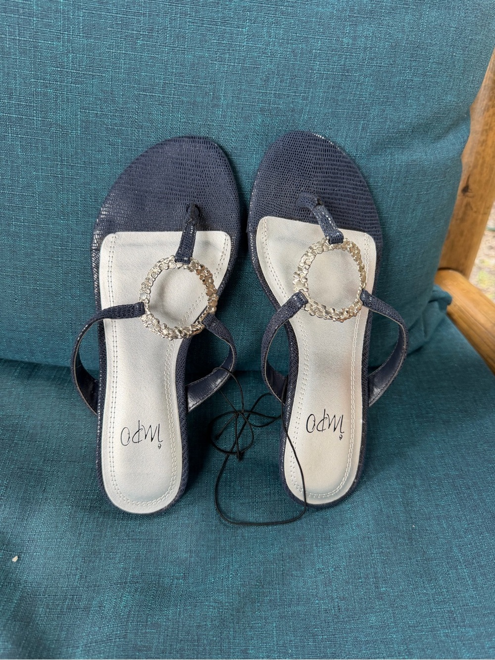 Navy Rhinestone Ring Toe-Post Sandals for Women